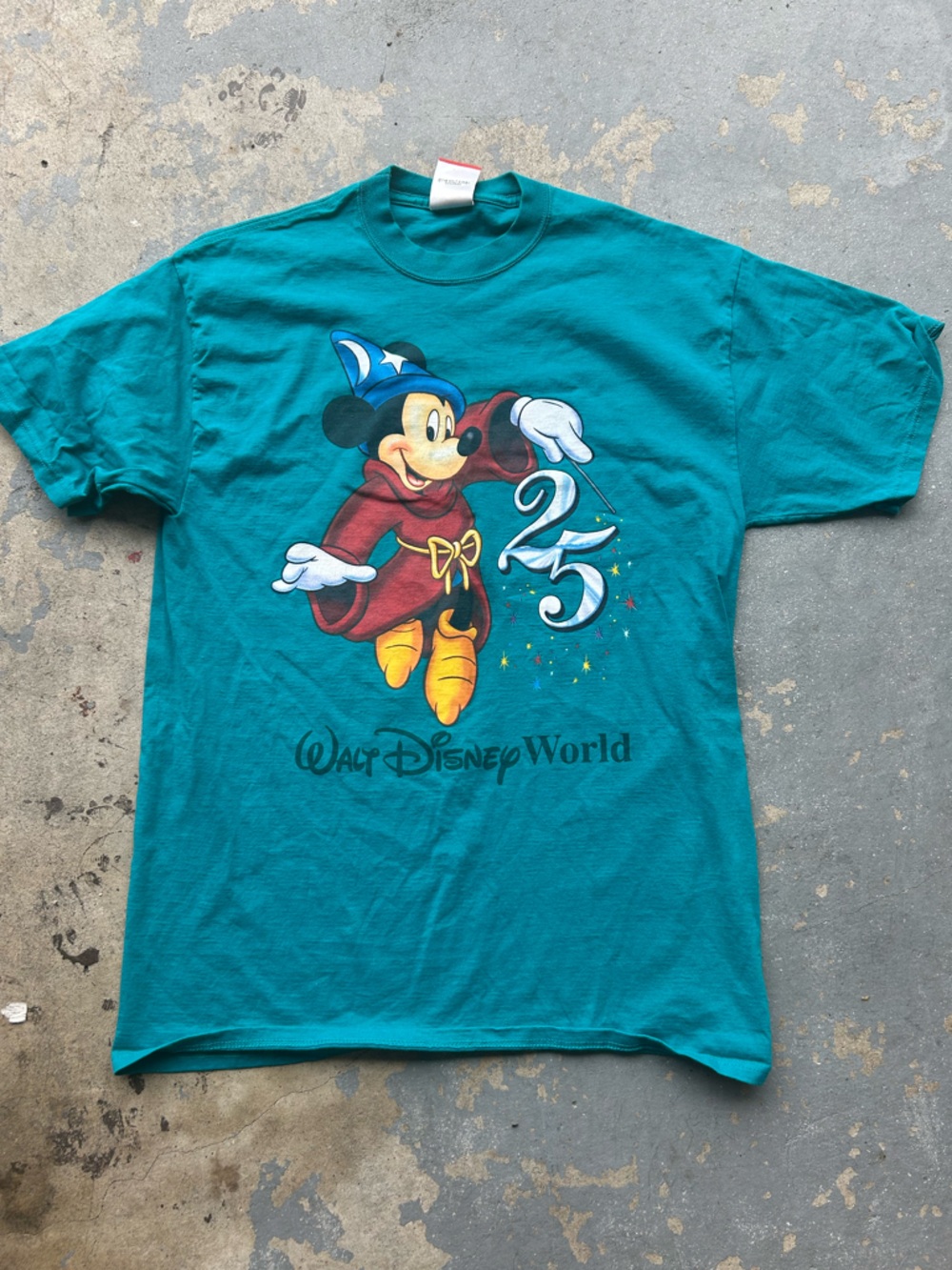 Vintage 90s Mickey Mouse 25 Year Anniversary Disney World Teal Shirt L
